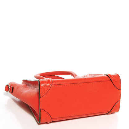 Celine Drummed Calfskin Nano Luggage Vermillion 4 of 8