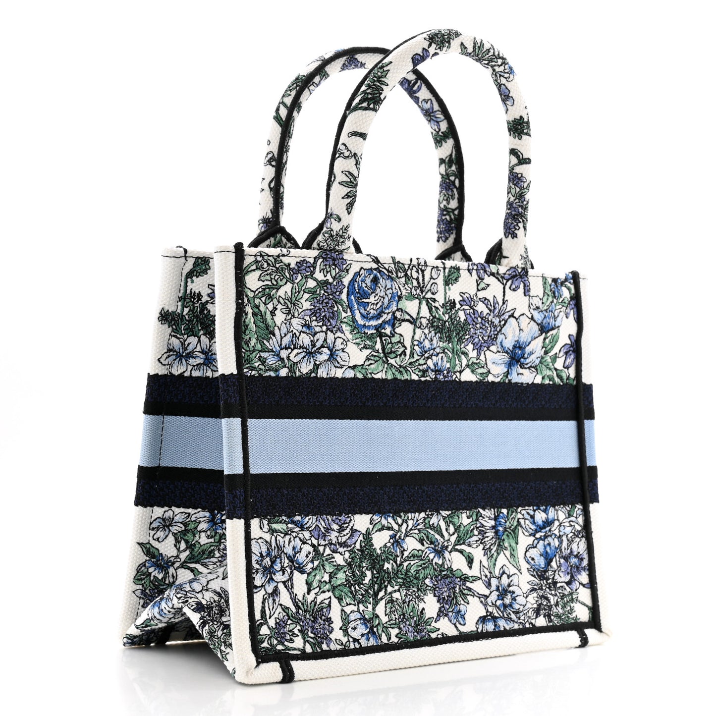 Canvas Embroidered Small Flowers Book Tote Blue