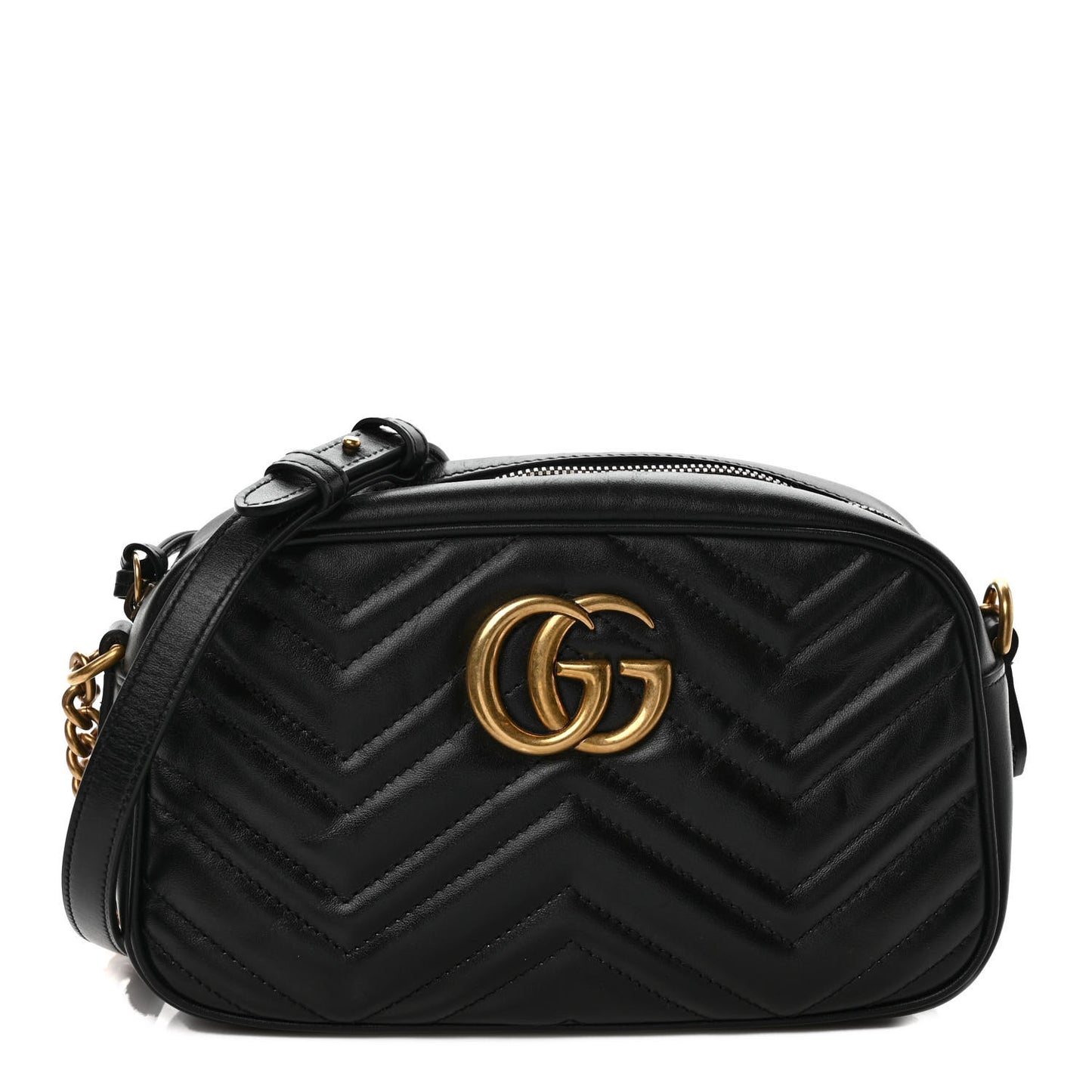 Calfskin Matelasse Small GG Marmont Chain Shoulder Bag Black