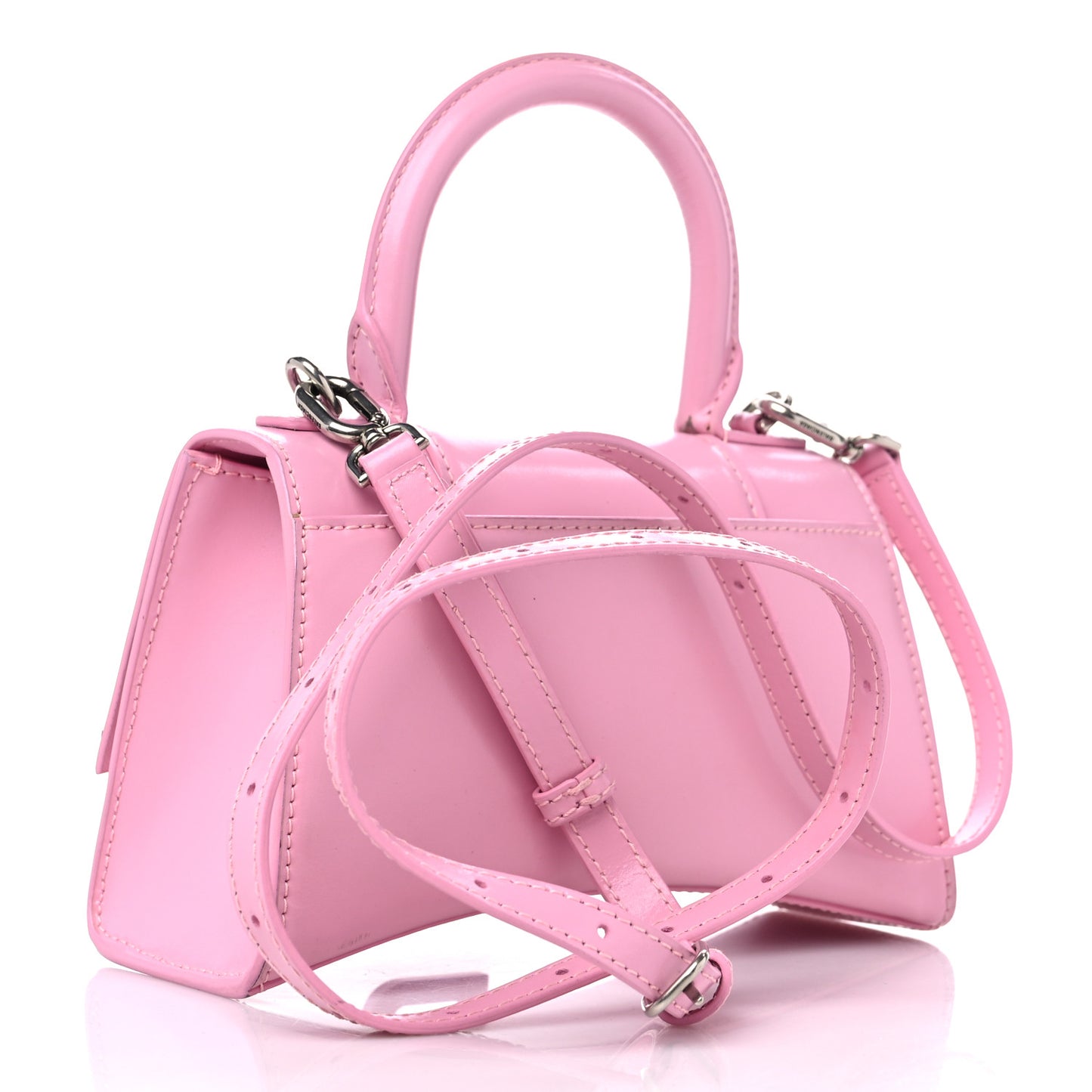 Shiny Box Calfskin Tonal B Hourglass Top Handle Bag XS Candy Pink
