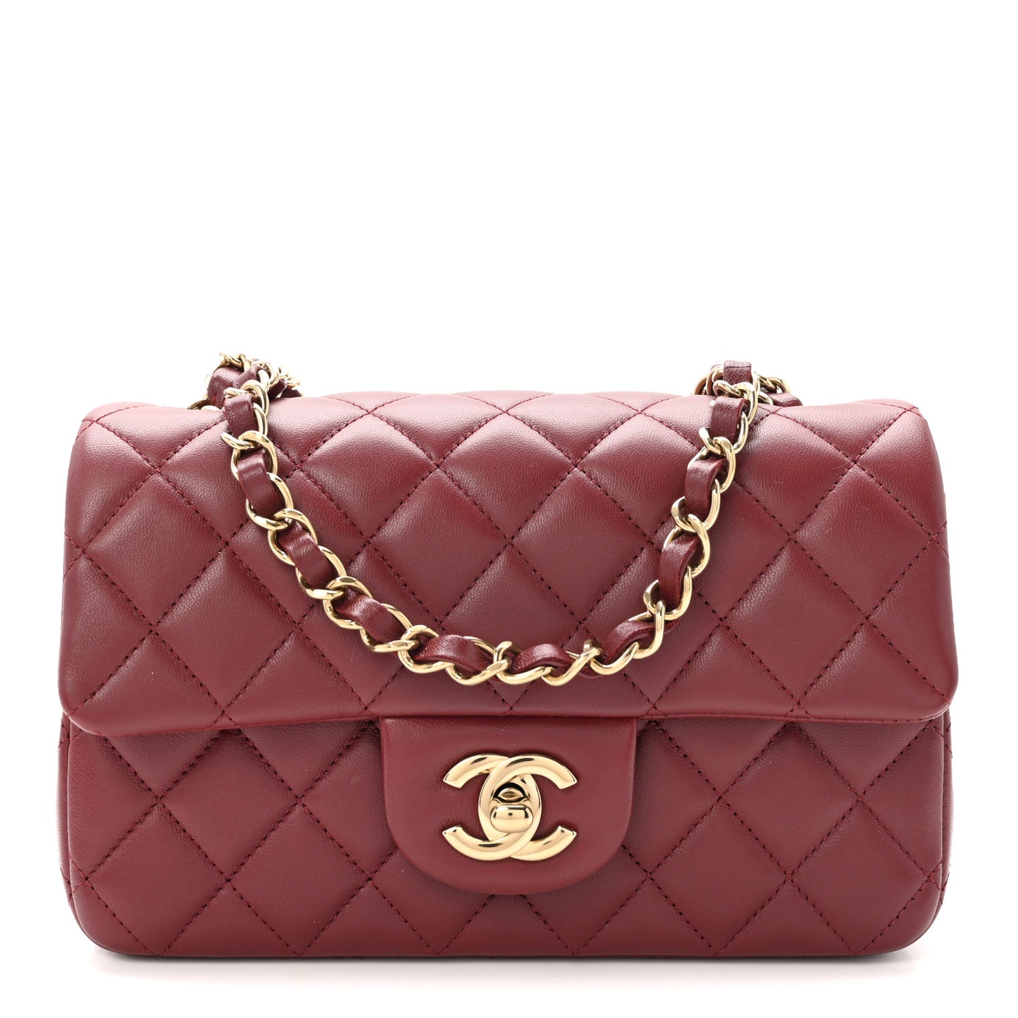 Lambskin Quilted Mini Rectangular Flap Burgundy
