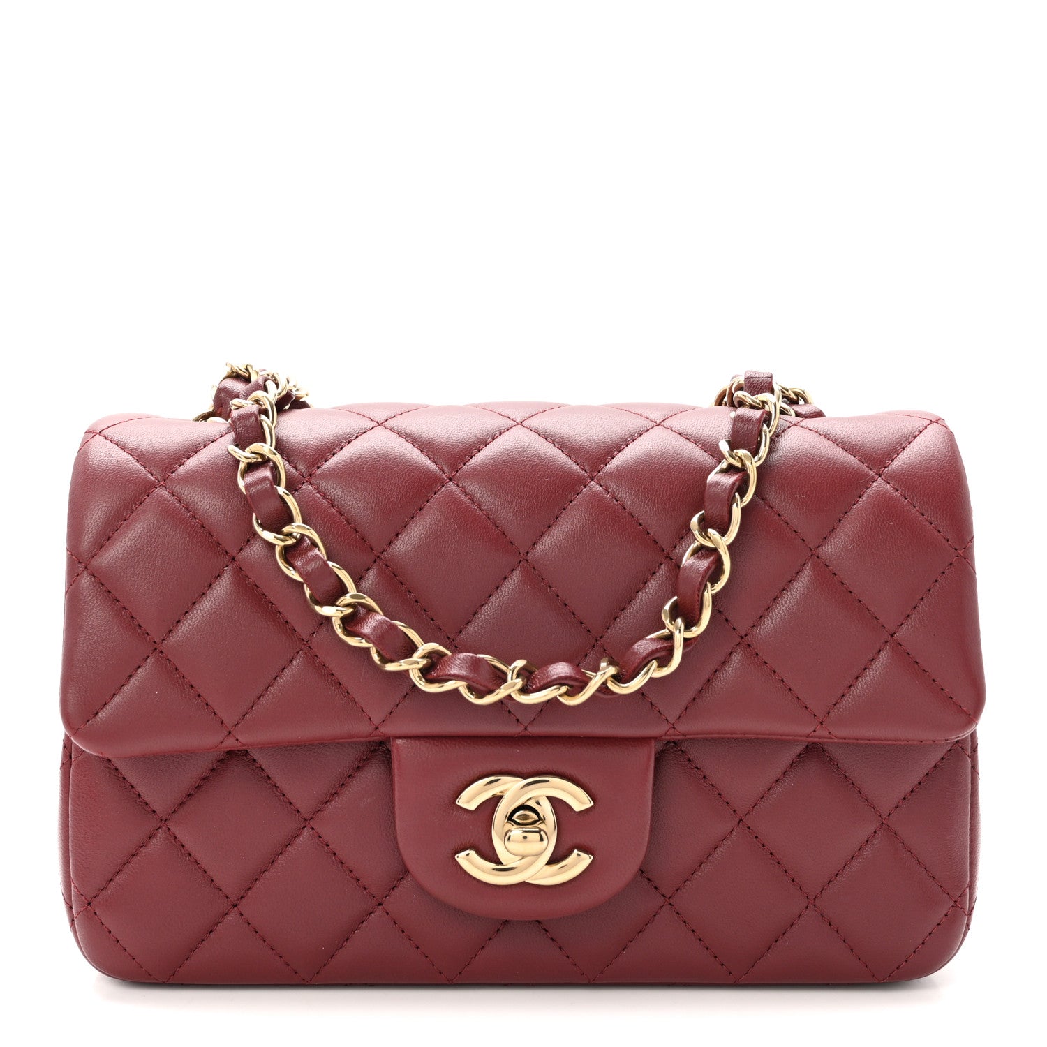 Chanel Lambskin Quilted Mini Rectangular Flap Burgundy 1 of 10