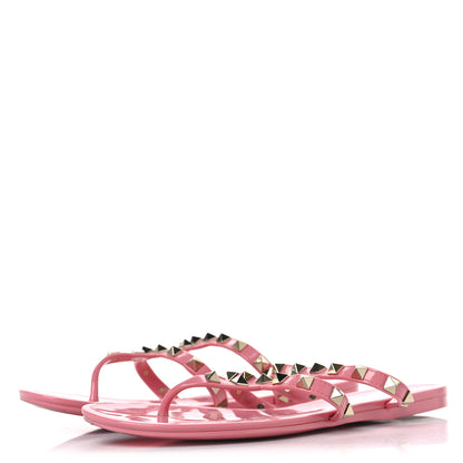 Valentino Garavani PVC Jelly Rockstud Caged Flat Thong Sandals 37 Dawn Pink 4 of 8