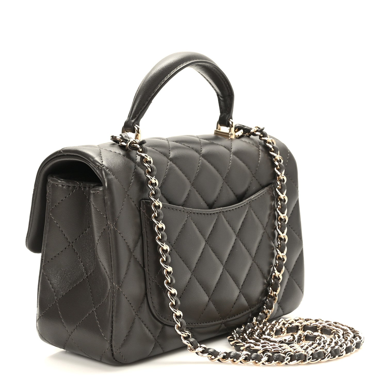 Chanel Lambskin Quilted Mini Top Handle Rectangular Flap Dark Brown 3 of 11