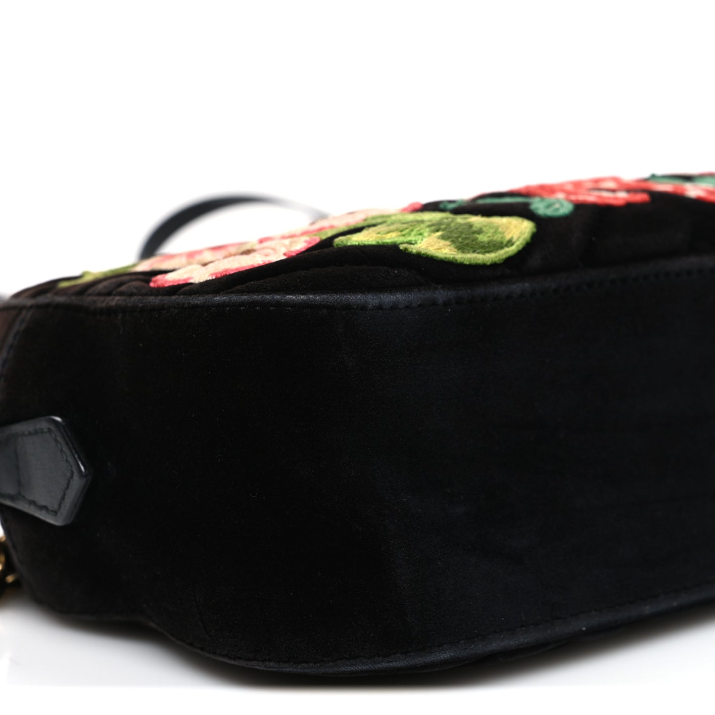 Velvet Matelasse Deer Embroidered Small GG Marmont Chain Shoulder Bag Black