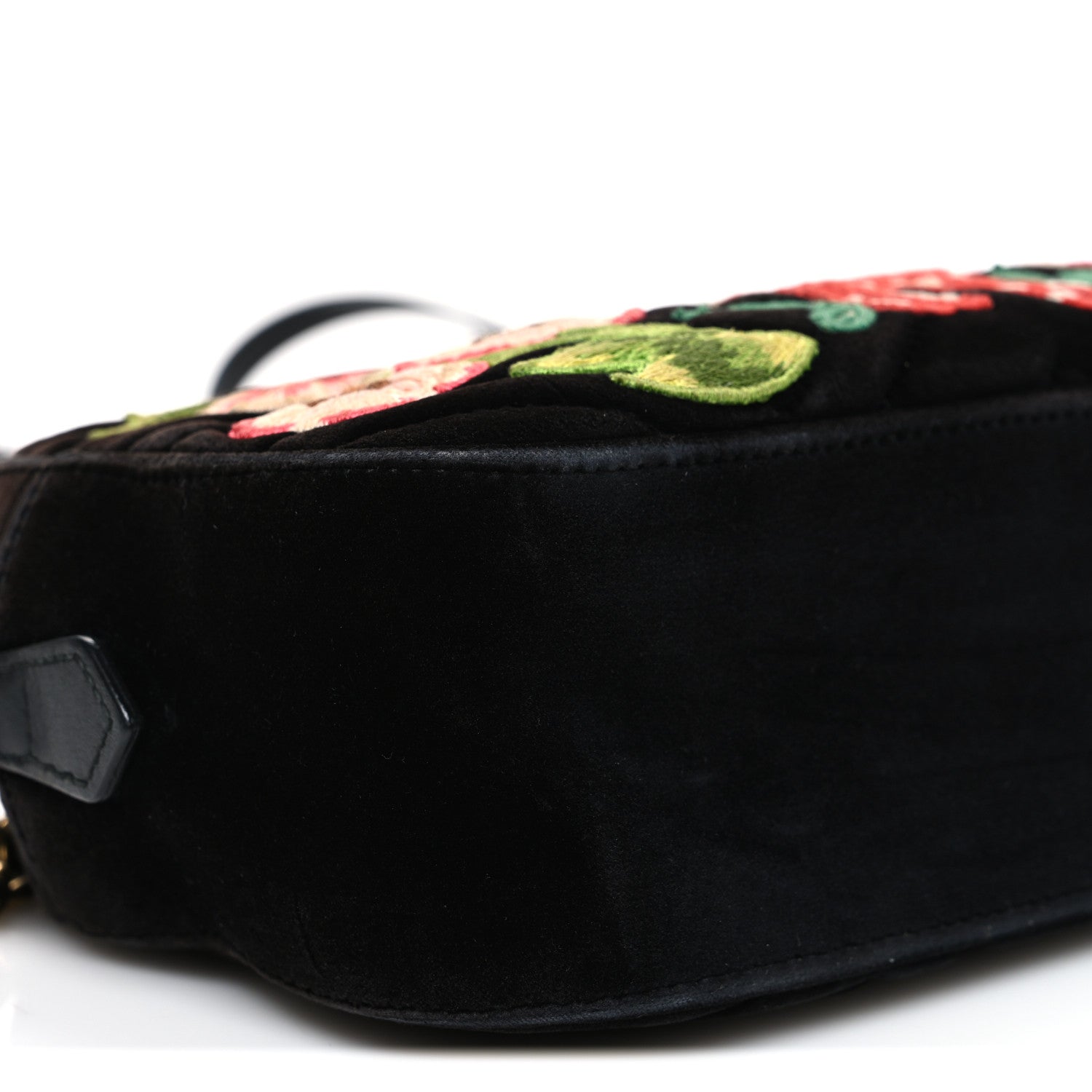 Gucci Velvet Matelasse Deer Embroidered Small GG Marmont Chain Shoulder Bag Black 9 of 10