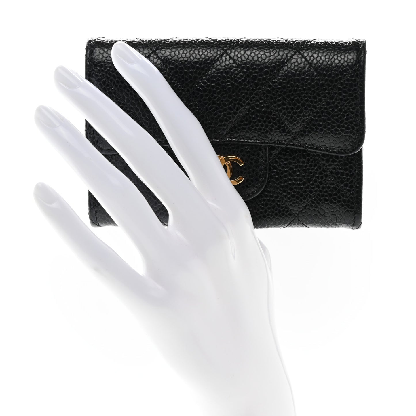 Caviar Quilted Flap Card Holder Black
