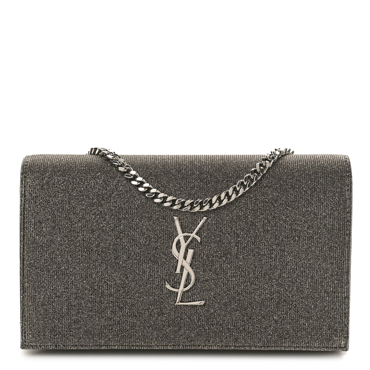 Metallic Sparkle Fabric Monogram Chain Wallet Anthracite
