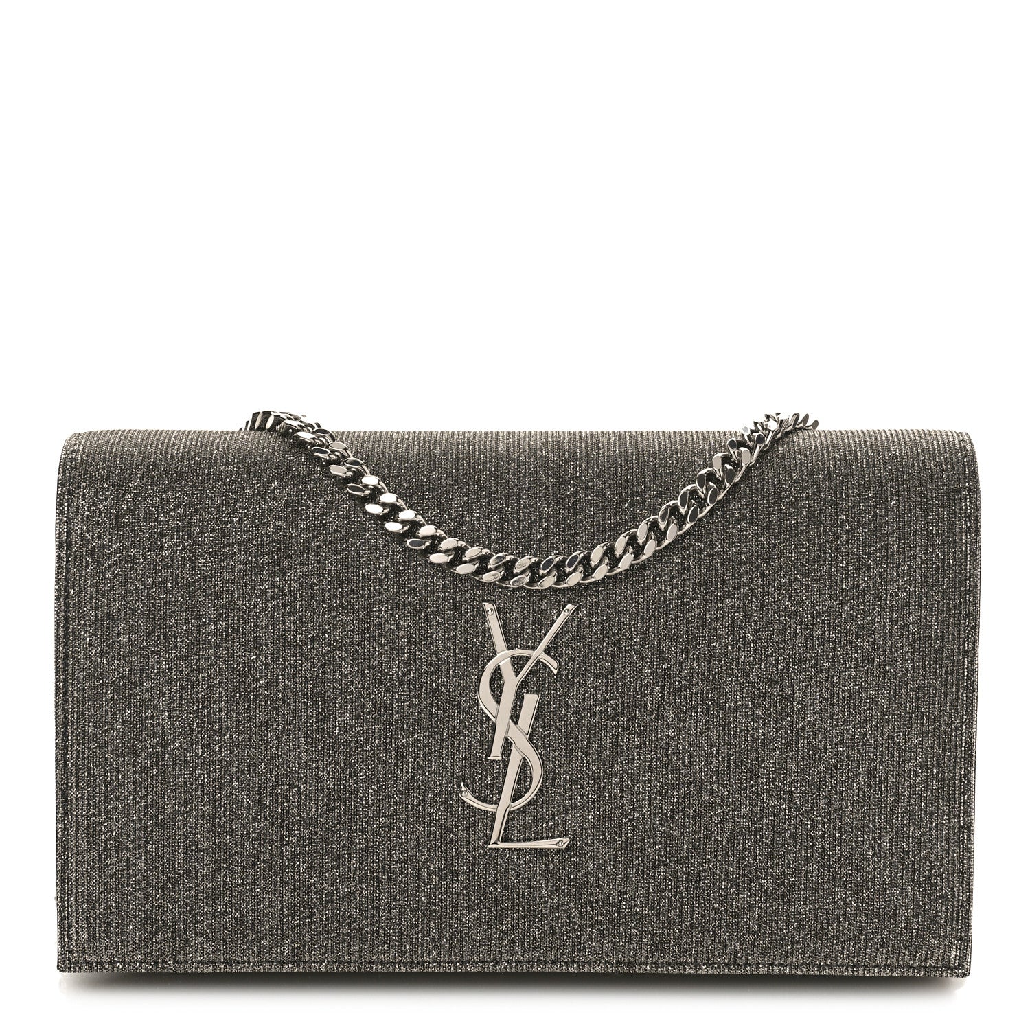 Saint Laurent Metallic Sparkle Fabric Monogram Chain Wallet Anthracite 1 of 9