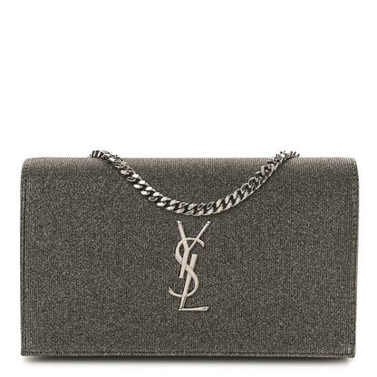 Saint Laurent Metallic Sparkle Fabric Monogram Chain Wallet Anthracite 1 of 9