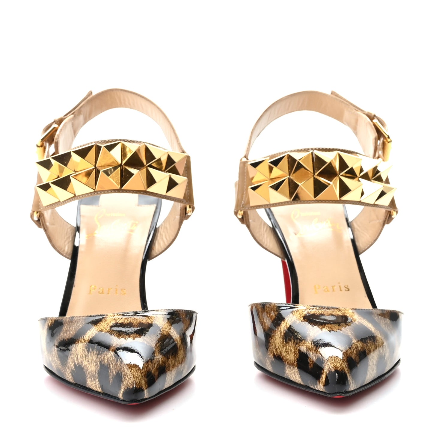 Patent Leopard Printed Studded Ziggoo Pumps 36.5 Nude