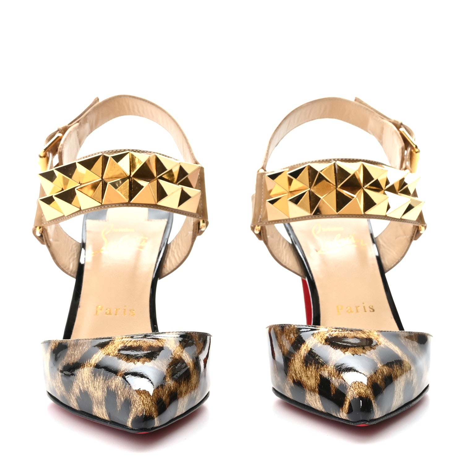 Christian Louboutin Patent Leopard Printed Studded Ziggoo Pumps 36.5 Nude 2 of 7