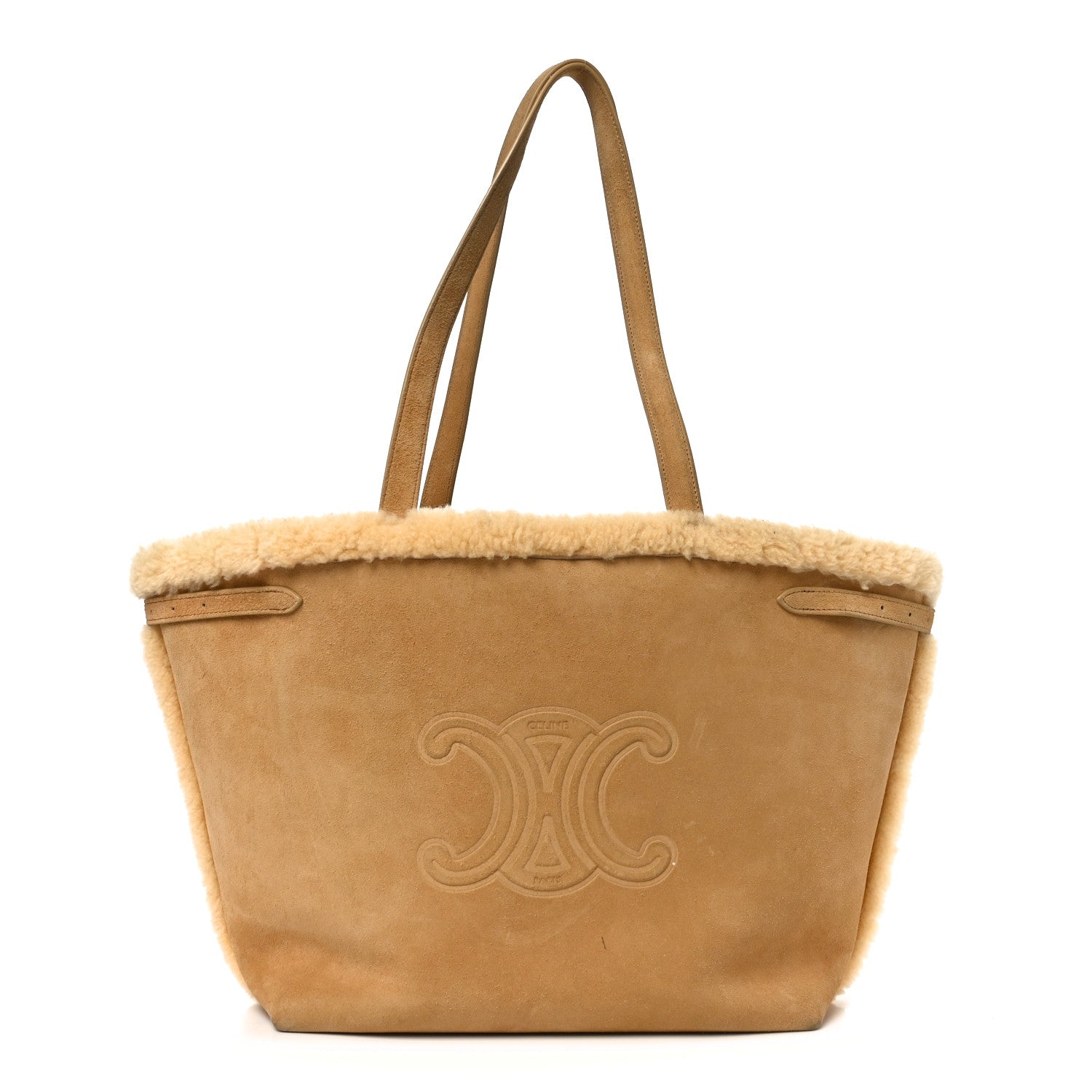 Celine Suede Shearling Triomphe Medium Cabas Anais Natural 2 of 23