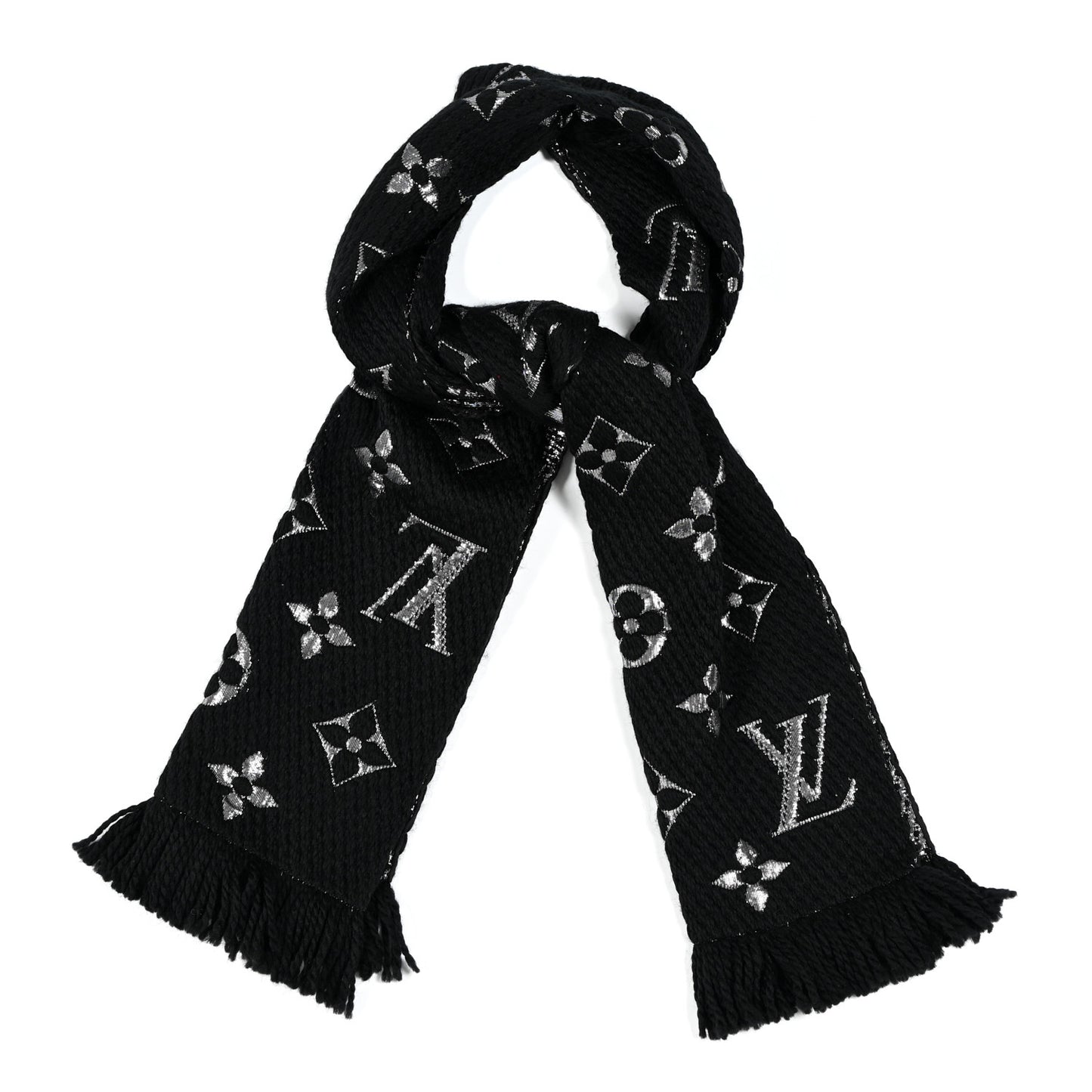 Wool Silk Logomania Shine Scarf Black