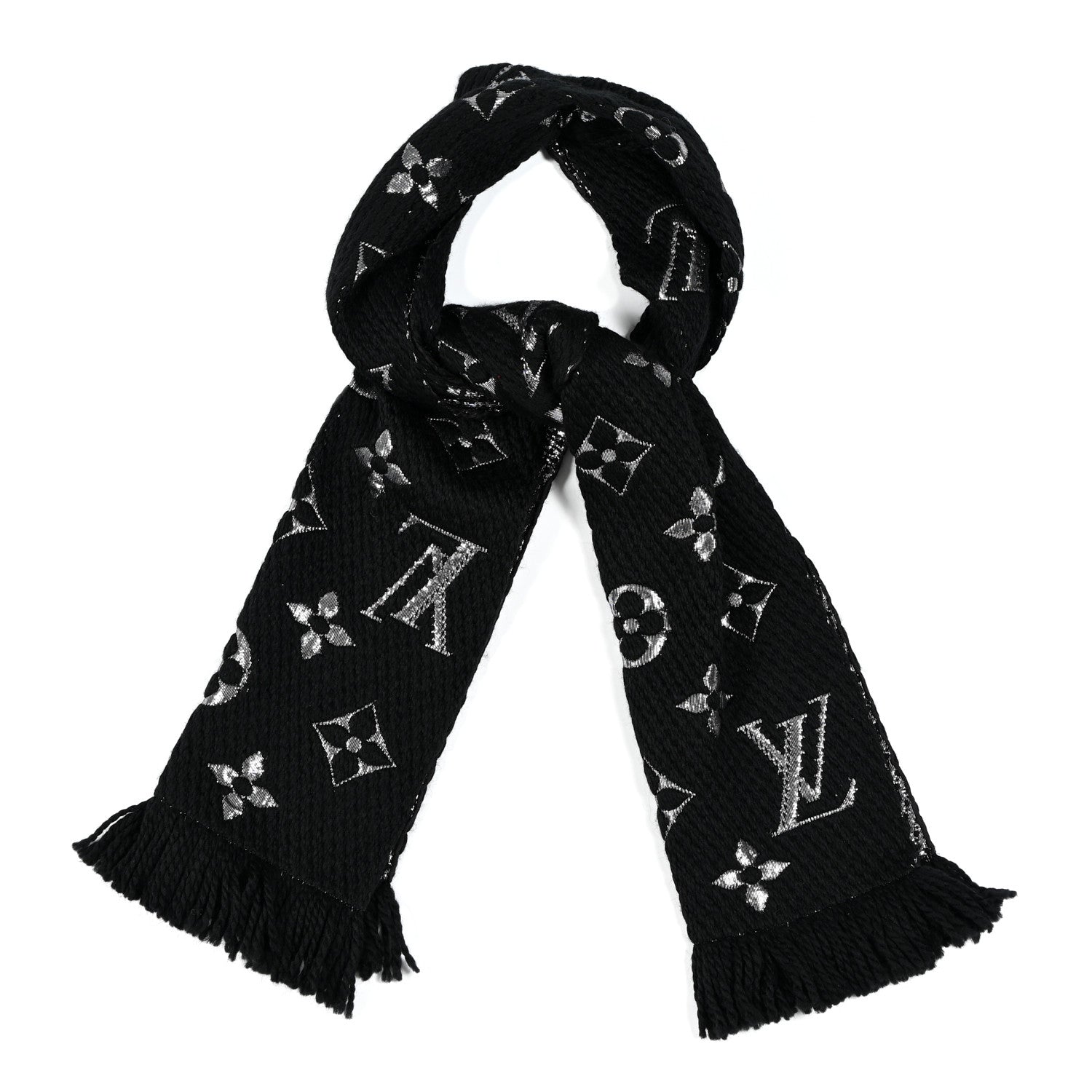 Louis Vuitton Wool Silk Logomania Shine Scarf Black 1 of 5