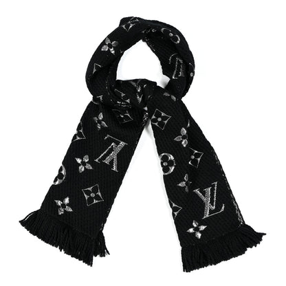 Louis Vuitton Wool Silk Logomania Shine Scarf Black 1 of 5