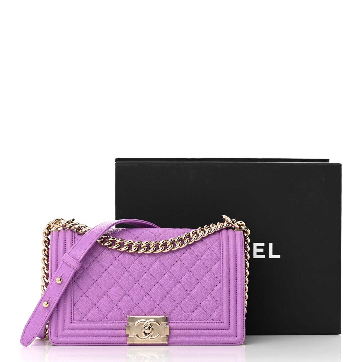 Caviar Quilted Medium Boy Flap Purple