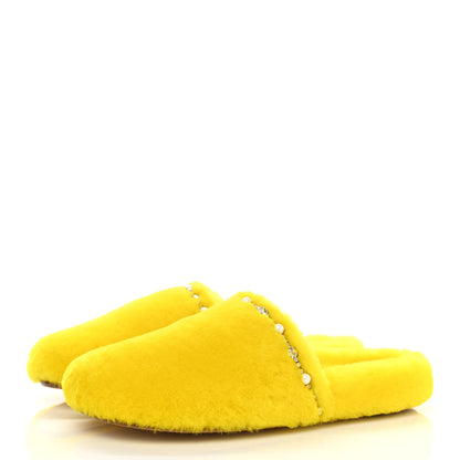 Jimmy Choo Shearling Crystal Pearl Aliette Flat Mules 38 Mimosa 3 of 8
