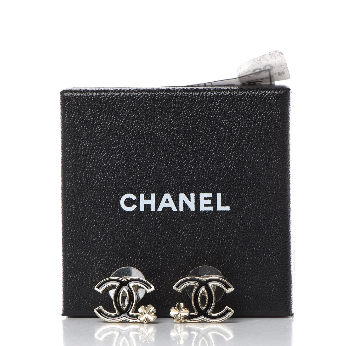Enamel CC Clover Earrings Black Gold