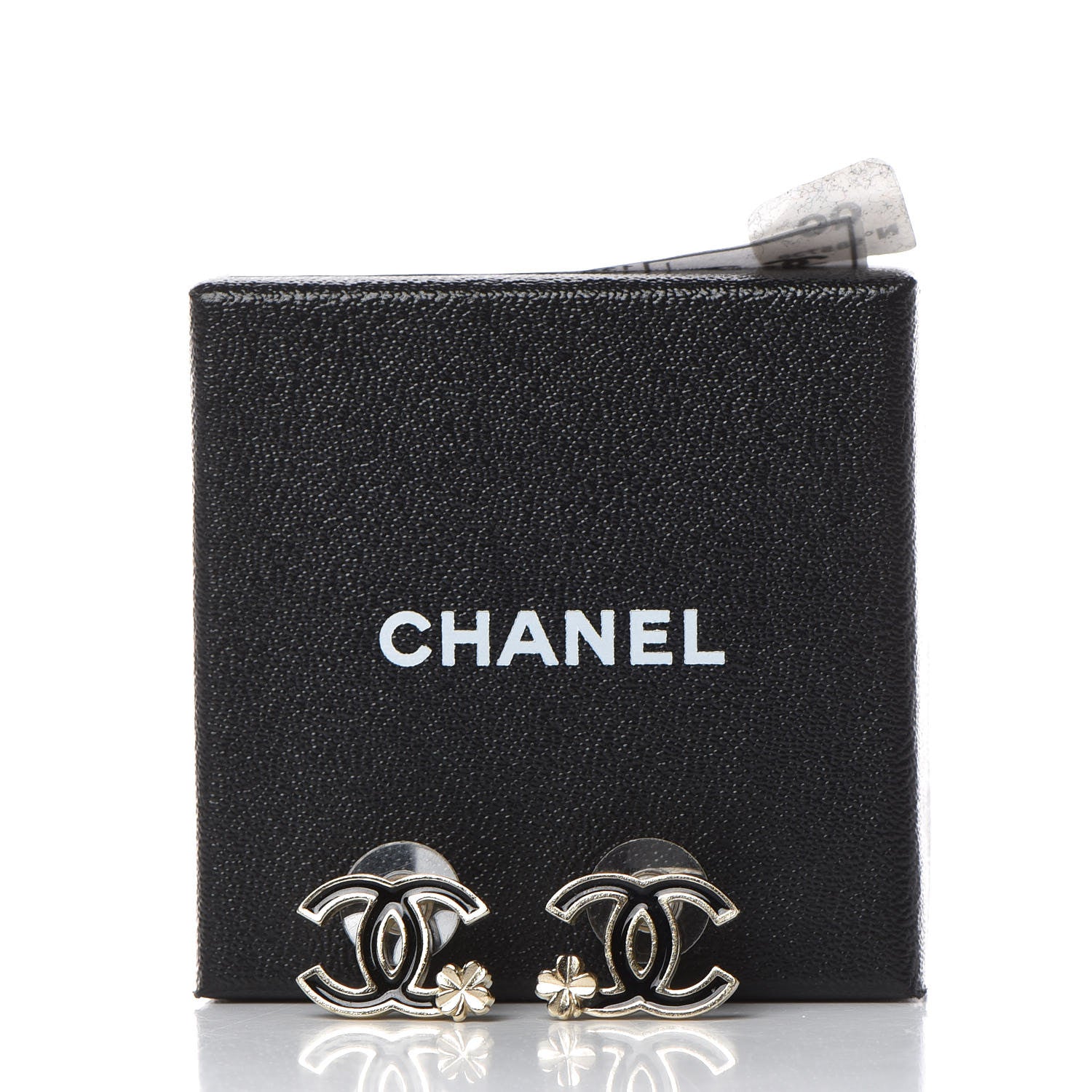 Chanel Enamel CC Clover Earrings Black Gold 5 of 5
