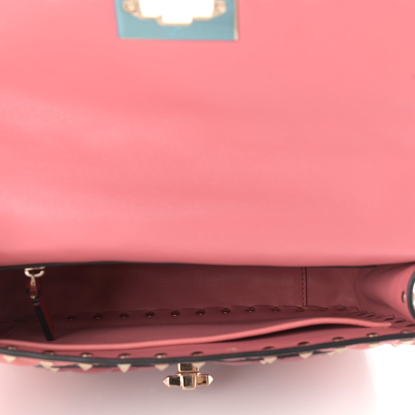 Nappa Quilted Heart Medium Rockstud Spike Shoulder Bag Paradise Rose Red