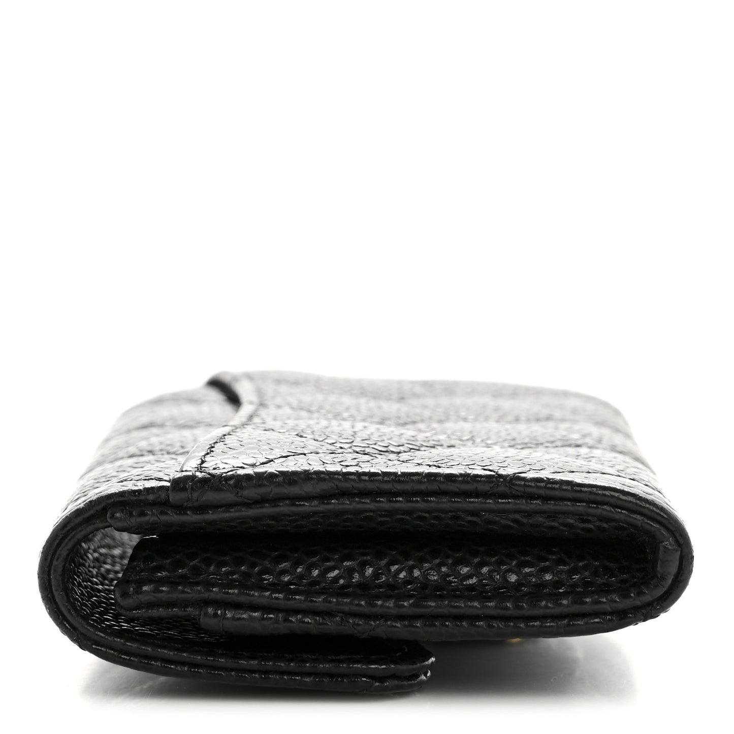 Caviar Quilted Flap Card Holder Wallet Black