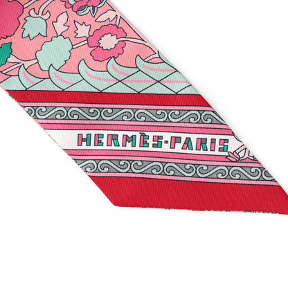 Hermes Silk Tapis Persans Twilly Rose Vert De Eau Creme 2 of 4