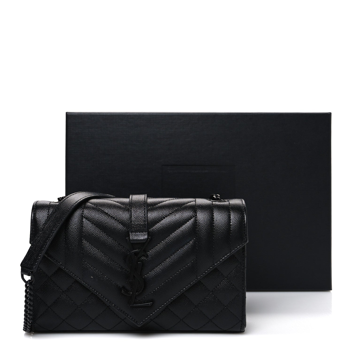 Saint Laurent Grain De Poudre Textured Mixed Matelasse Triquilt Small Monogram Monochrome Satchel Black 11 of 11