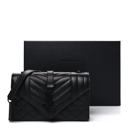 Saint Laurent Grain De Poudre Textured Mixed Matelasse Triquilt Small Monogram Monochrome Satchel Black 11 of 11
