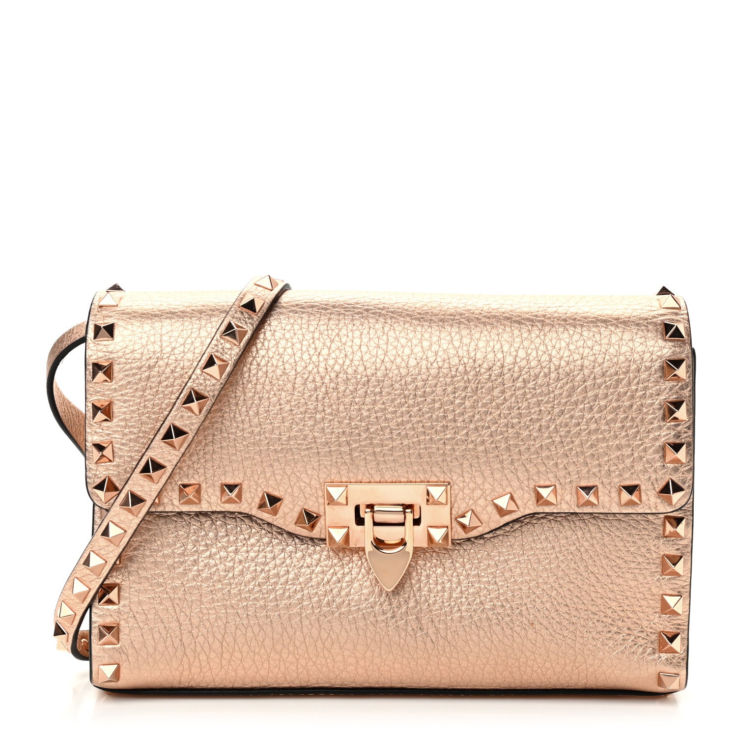 Valentino Garavani Metallic Pebbled Calfskin Medium Rockstud Flip Lock Crossbody Bag Rame 1 of 10