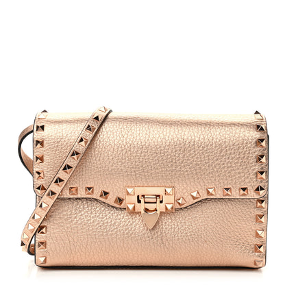 Valentino Garavani Metallic Pebbled Calfskin Medium Rockstud Flip Lock Crossbody Bag Rame 1 of 10