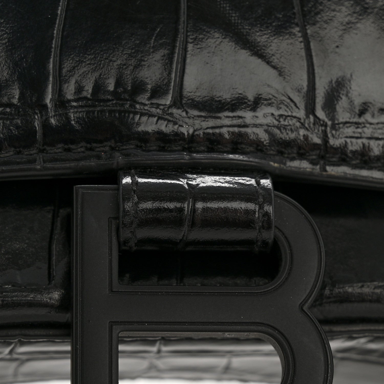 Balenciaga Shiny Calfskin Monochrome Crocodile Embossed Hourglass Chain Bag Black 12 of 15