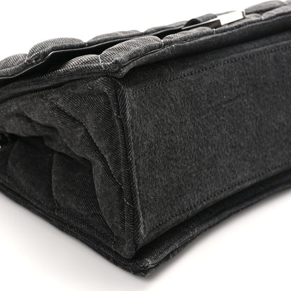 Balenciaga Washed Denim Quilted Medium Crush Chain Bag Black 9 of 9