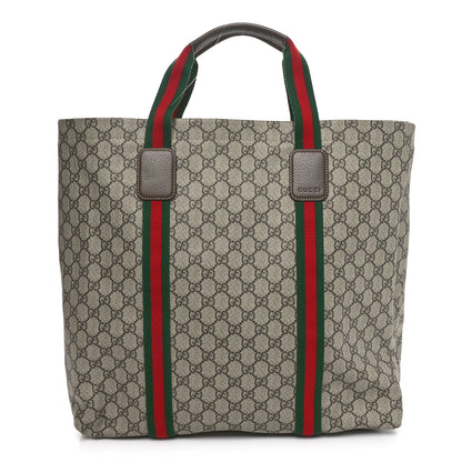 Gucci Tender GG Supreme Monogram Textured Dollar Calfskin Web Tote Beige Ebony New Acero 1 of 9
