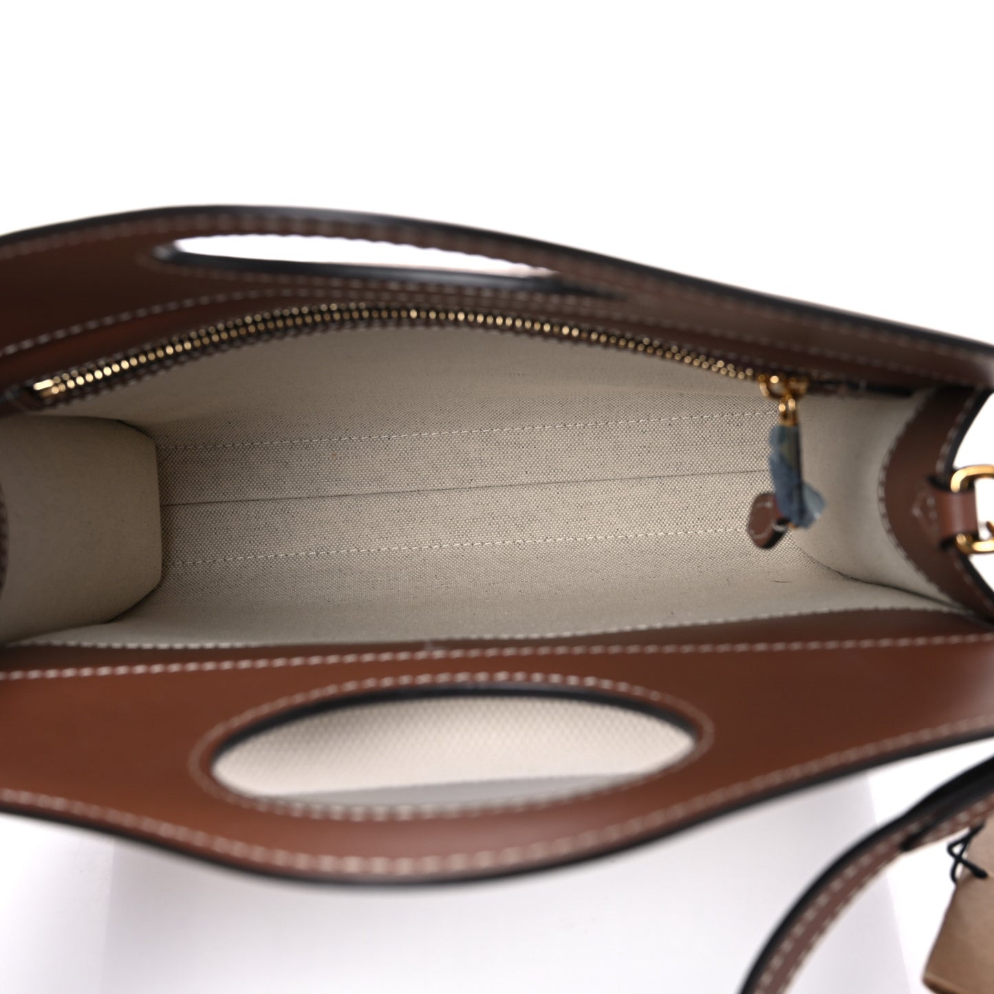 Canvas Smooth Calfskin Two Tone Mini Pocket Bag Natural Malt Brown