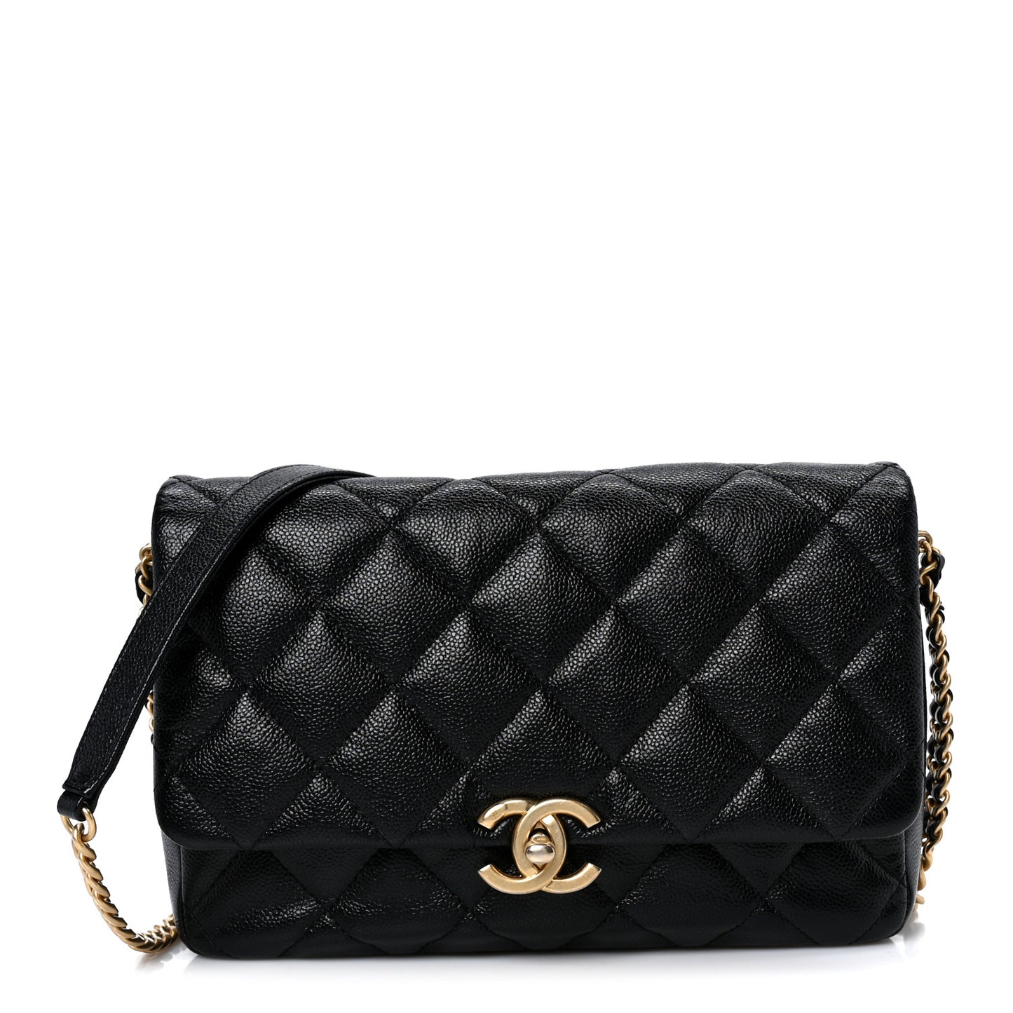 Shiny Caviar Quilted Large Chain Melody Flap Black