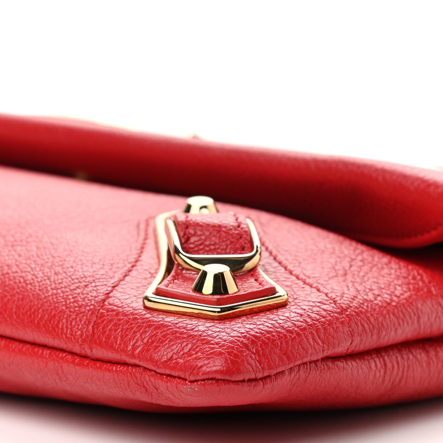 Chevre Gold Metallic Edge Hardware Envelope Clutch Rouge Grenade