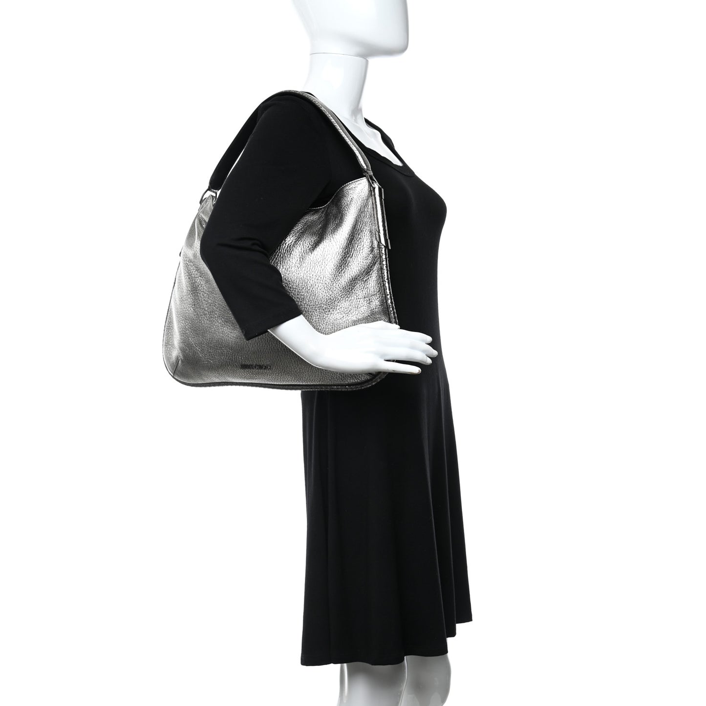 Metallic Pebbled Calfskin Hobo Silver