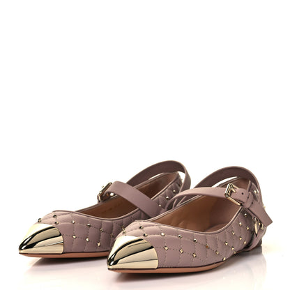 Valentino Garavani Lambskin Rockstud Spike Captoe Ballerina Flats 38 Poudre Gold 3 of 12