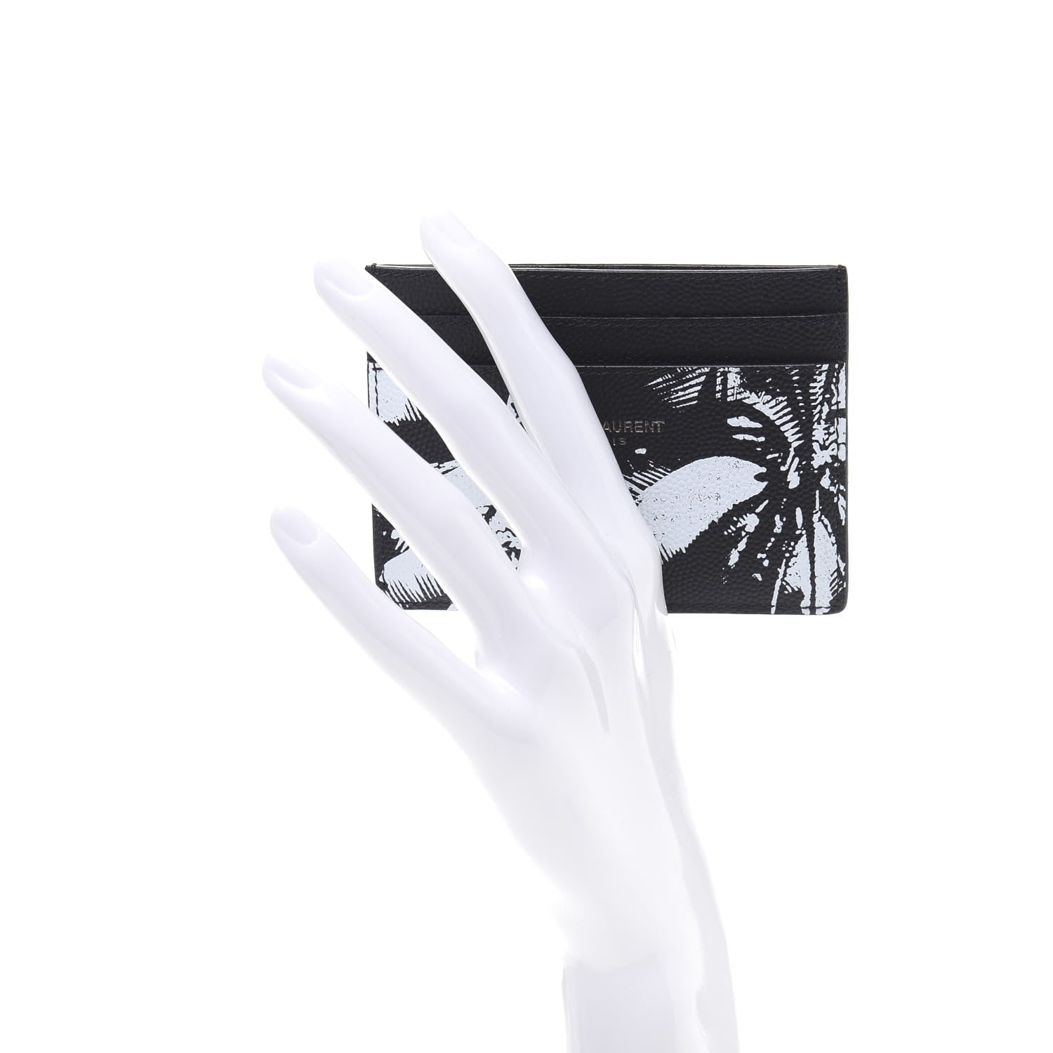 Saint Laurent Grain De Poudre Palm Tree Card Case Black White 2 of 8