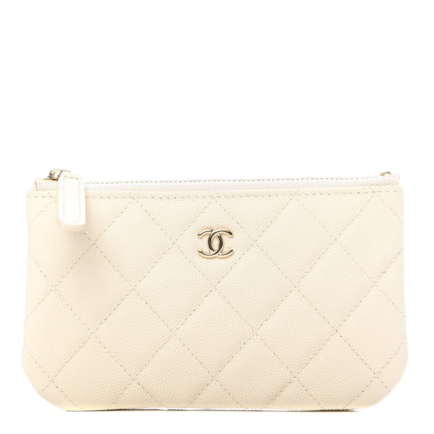 Caviar Quilted Small Cosmetic Case Light Beige