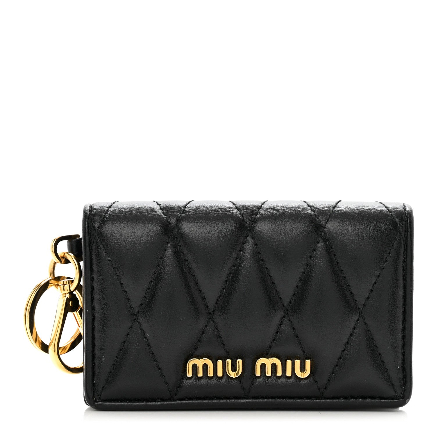Miu Miu Nappa Quilted Flap Card Holder Key Ring Black 1 of 7