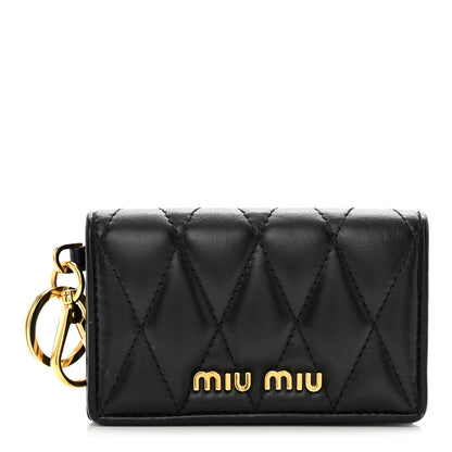 Miu Miu Nappa Quilted Flap Card Holder Key Ring Black 1 of 7