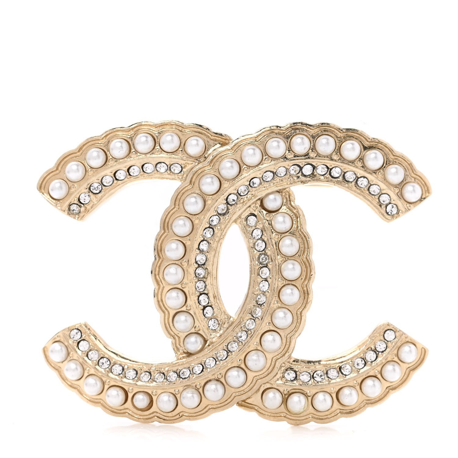 Chanel Pearl Crystal Queen of France CC Brooch Gold 1 of 5