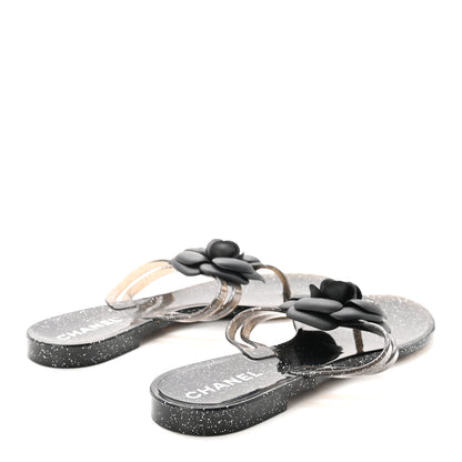 Chanel Jelly Quilted Camellia Thong Sandals 38 Black 5 of 8