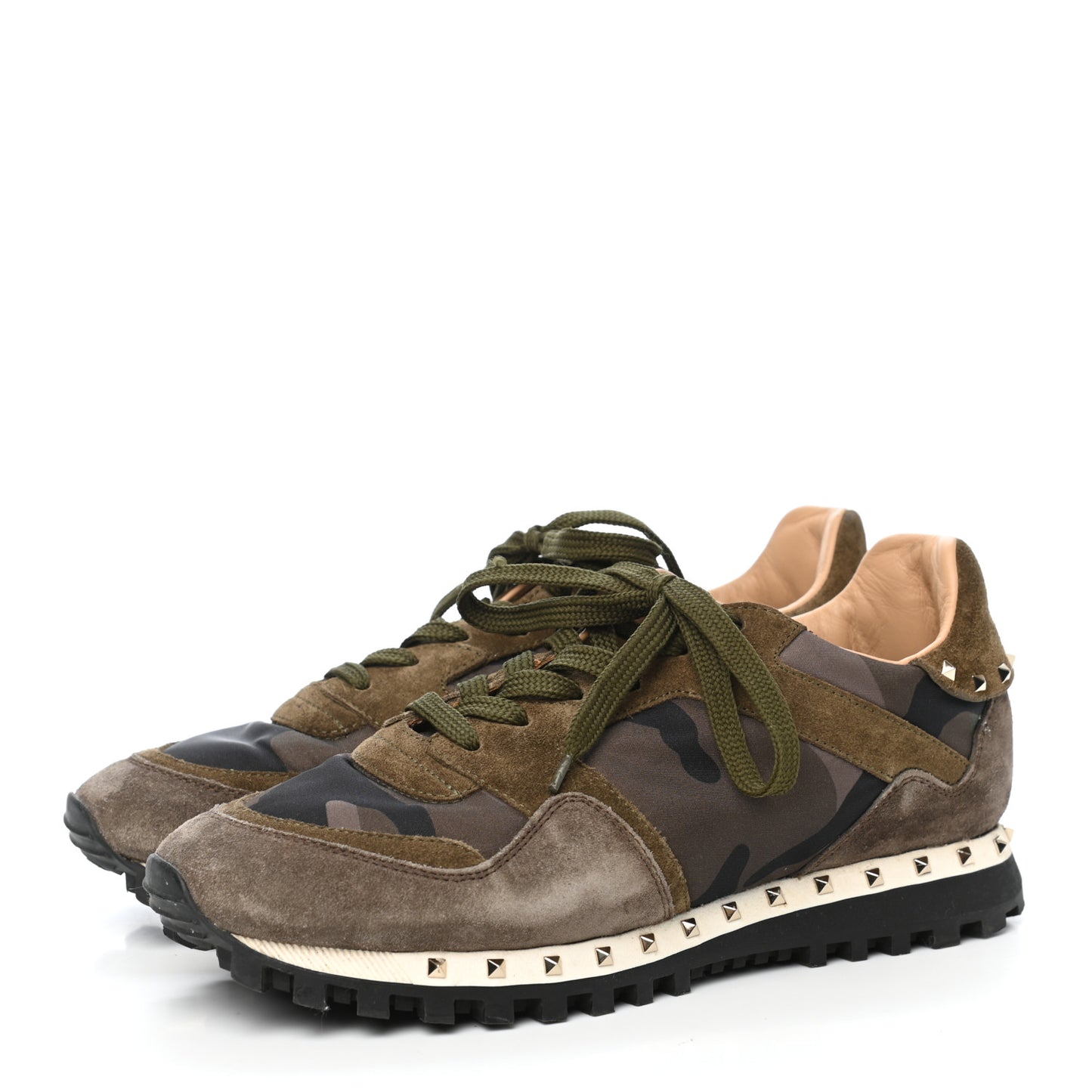 Suede Nylon Camouflage Womens Soul Rockstud Sneakers 39 Green Multicolor