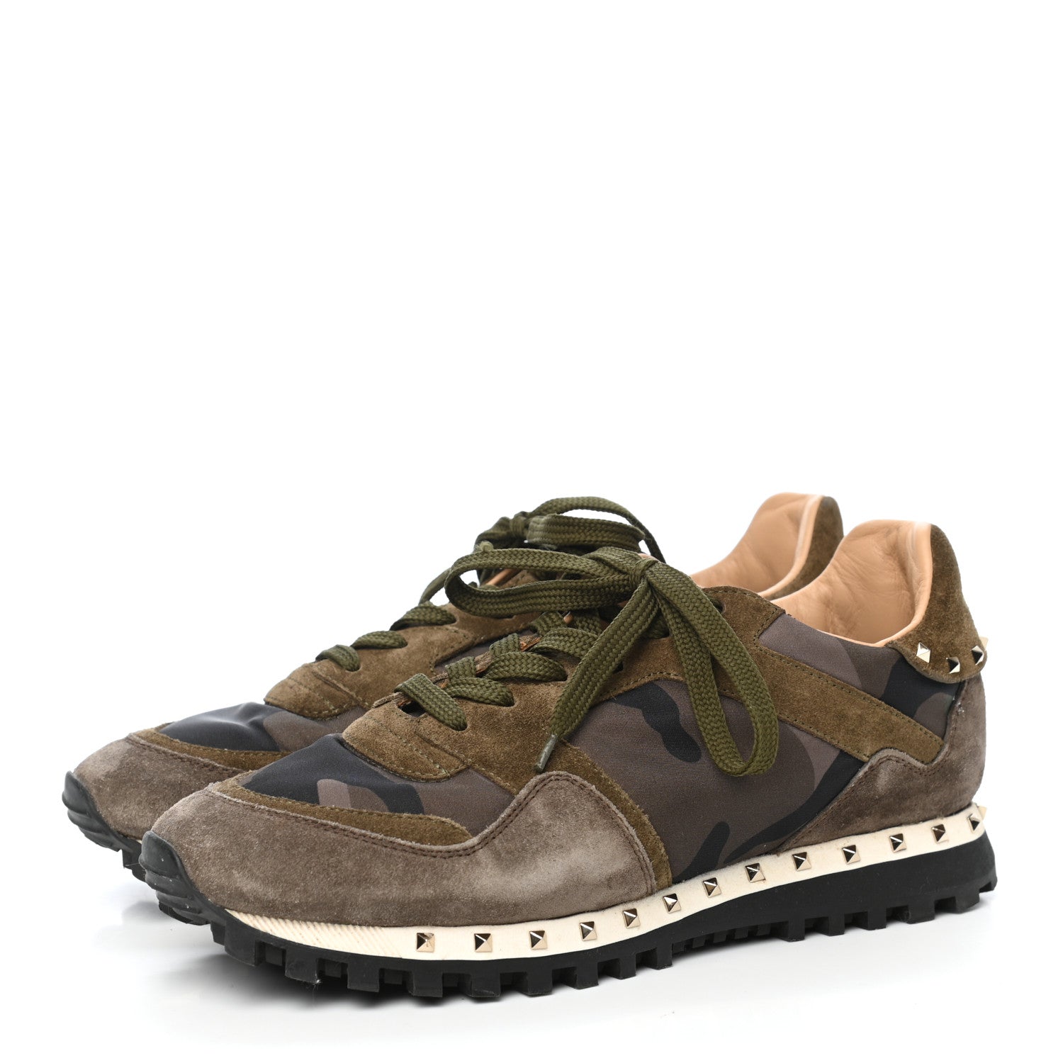 Valentino Garavani Suede Nylon Camouflage Womens Soul Rockstud Sneakers 39 Green Multicolor 3 of 8