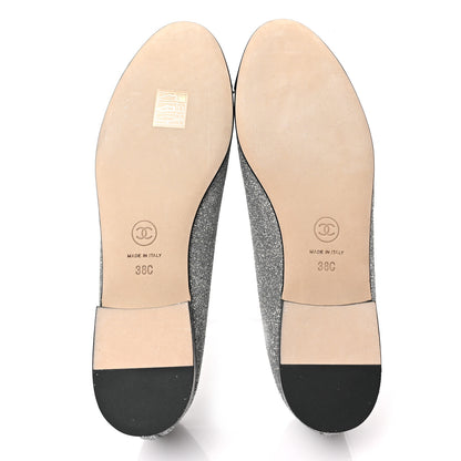 Chanel Glitter Grosgrain Cap Toe CC Ballerina Flats 38 Silver 5 of 9