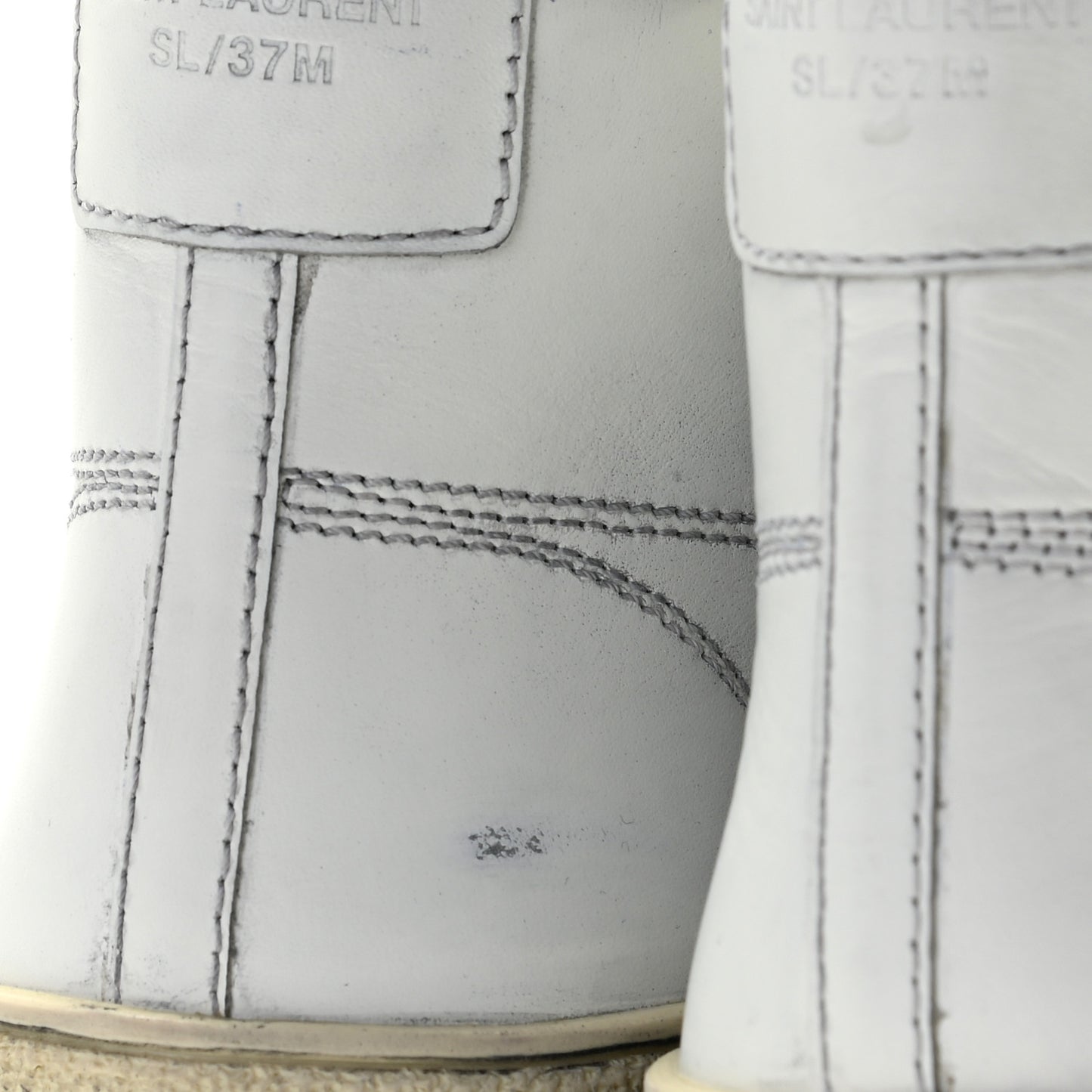 Calfskin Distressed SL/37M High Top Sneakers 36.5 White