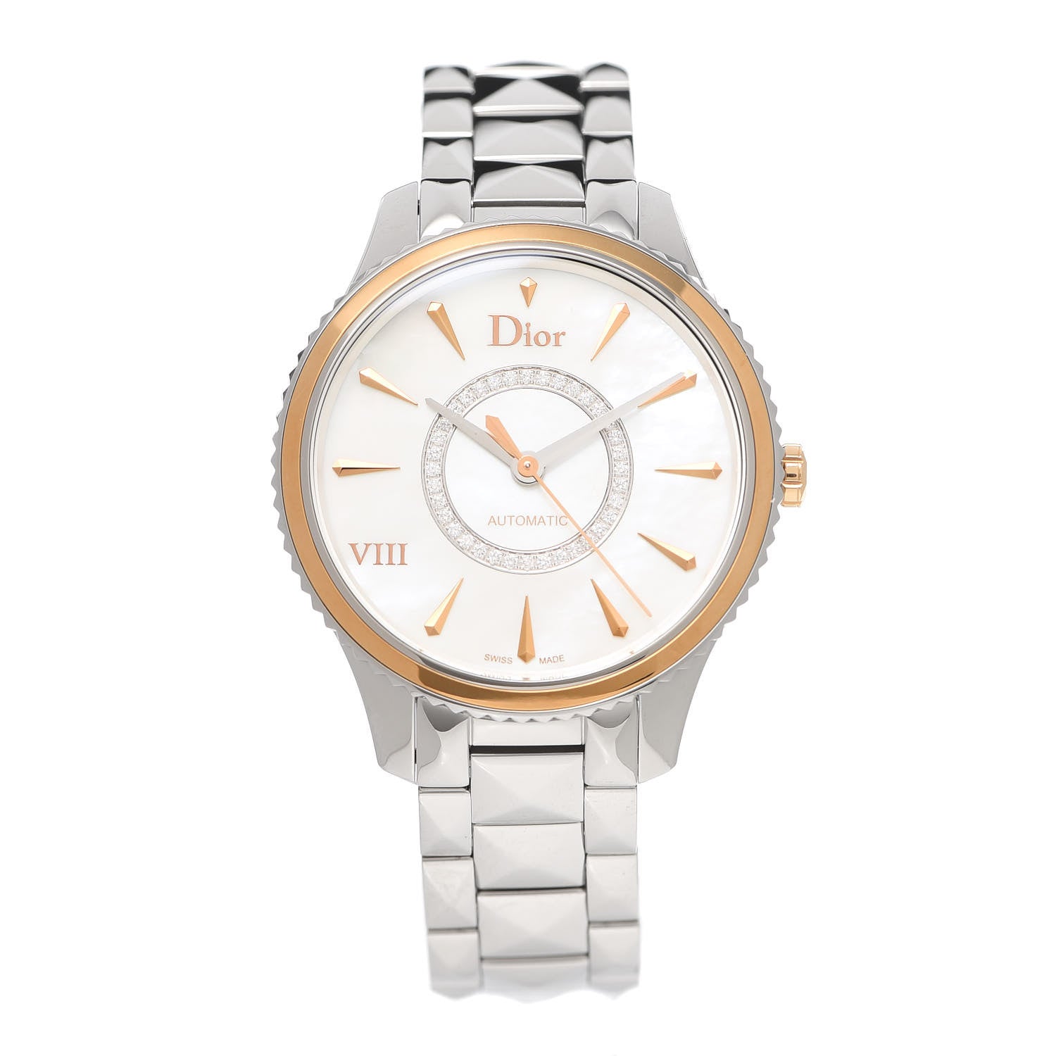 Christian Dior Stainless Steel 18K Rose Gold Diamond Mother of Pearl 36mm Dior VIII Montaigne Automatic Watch 1 of 6